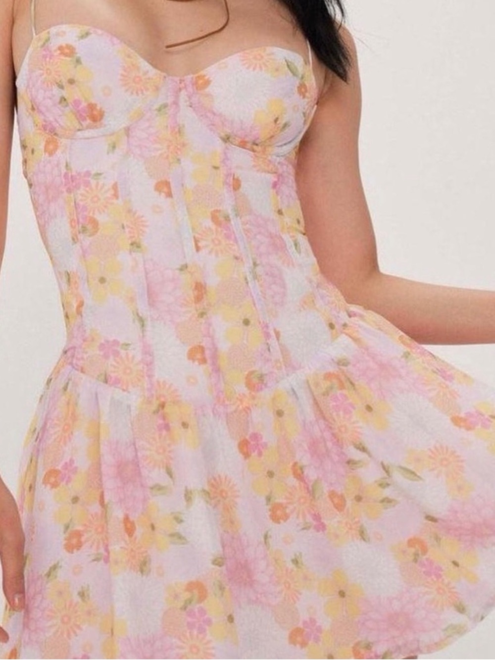 For Love & Lemons Pastel Floral Mini Dress - Pink, Yellow, White
